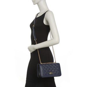 Badgley Mischka Vegan Leather Studio Navy Blue Studded Quilted Crossbody NWT